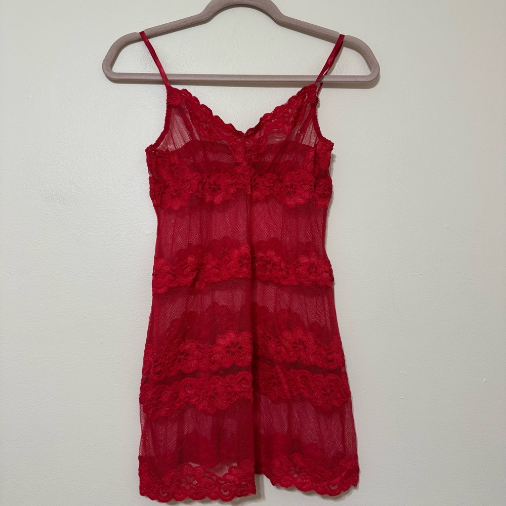 Rampage Sheer Lace Elegant Red Lace Chemise